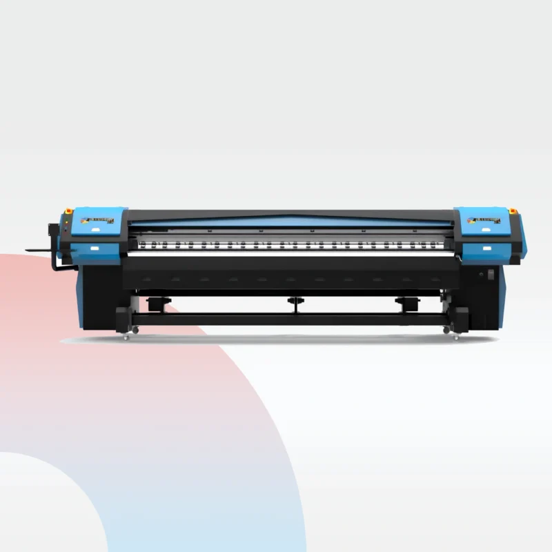 صورة طابعة بنر عريضة من نوع بلو برنت 4 رؤوس، مخصصة للطباعة على الفلكس والبنر والملصقات، تستخدم في مراكز الطباعة والدعاية في اليمن