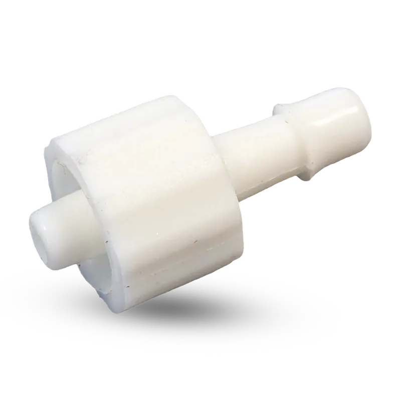 وصلة بلاستيكية بيضاء مخصصة لتوصيل أنابيب الحبر في الطابعات، مقاس 4 ملم، بجهة أنثى وجهة مسننة.