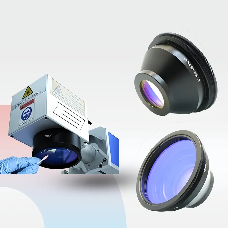 عدسة ماكينة فيبر ليزر مقاس 15*15 سم (F-Theta Lens) تستخدم لتركيز شعاع الليزر بدقة عالية أثناء الحفر والنقش على المعادن، متوفرة لدى متجر سارع