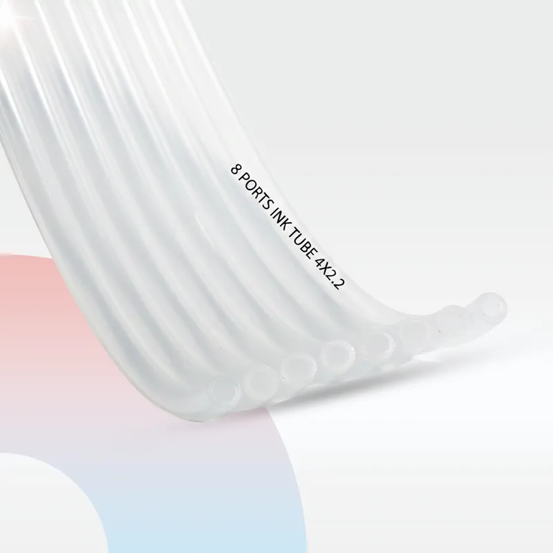 أنبوب حبر بلاستيكي شفاف عالي الجودة مكون من 8 منافذ مخصص لطابعات الإيكوسلفنت وسكاي كلر بمقاس 4 × 2.2 ملم، يتميز بمرونة عالية ومقاومة للتآكل الكيميائي لضمان تدفق الحبر بكفاءة.