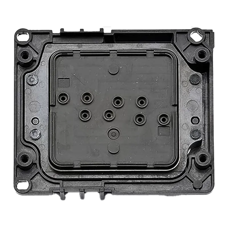 قاعدة دنابر بلاستيكية سوداء لرأس طباعة ابسون I3200 توضح فتحات تثبيت الدنابر الأمامية.